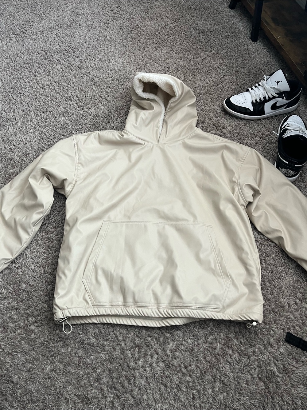 Men's Cream Hooded Windbreaker Pullover